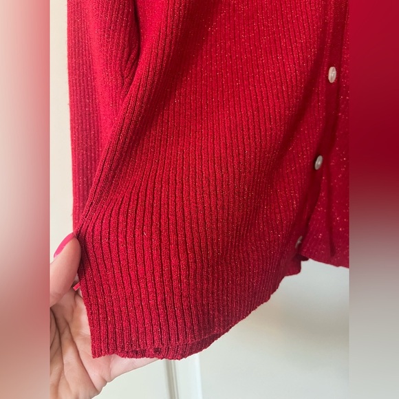 Laura Scott Rich Metallic Red Ribbed Button Down Sweater Women’s Size XL - Picture 2 of 13